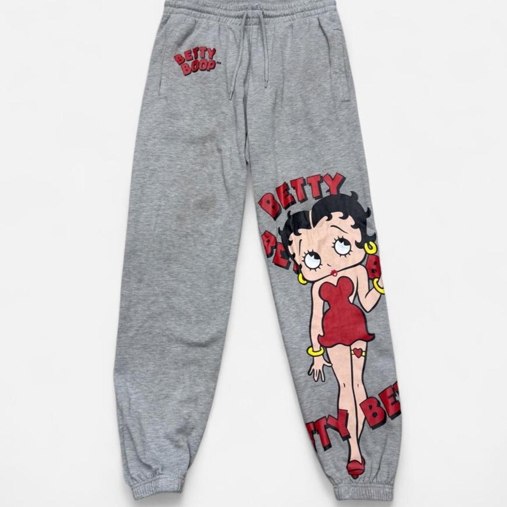 Betty Boop Gray Graphic Sweatpants Red Dress Retro Cartoon Joggers Size M